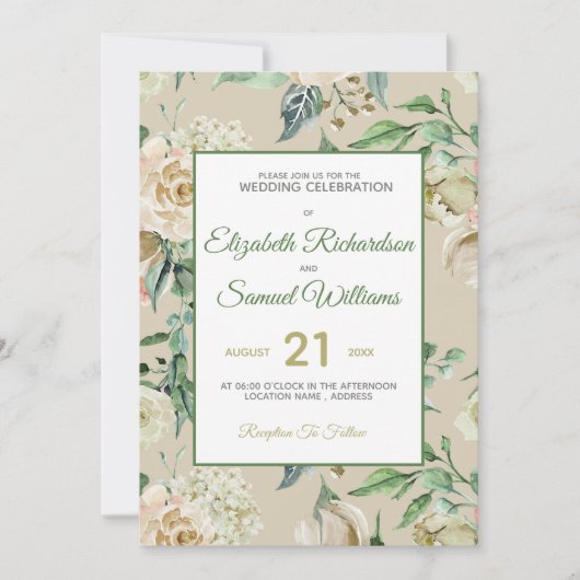 Invitation Hydrangea Aquarelle Classique Rose Bouquet Crème (Devant)