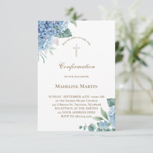 Invitation Hydrangea aquarelle | Confirmations (Debout devant)