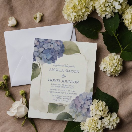 Invitation Hydrangea Aquarelle Couleurs Bleues Douces