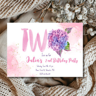 Invitation Hydrangea aquarelle deuxième anniversaire