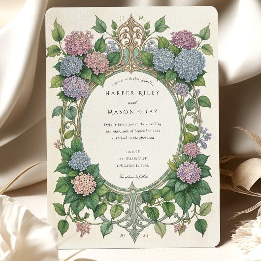 Invitation Hydrangea Art Nouveau Mariage