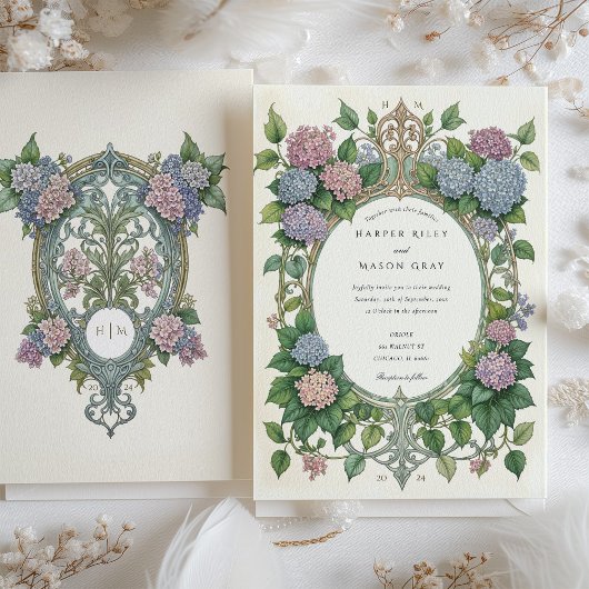 Invitation Hydrangea Art Nouveau Mariage