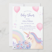 Invitation Hydrangea Balloon Rainbow Unicorn Baby shower (Devant)
