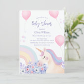 Invitation Hydrangea Balloon Rainbow Unicorn Baby shower (Debout devant)