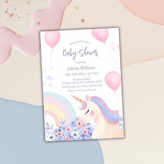 Invitation Hydrangea Balloon Rainbow Unicorn Baby shower