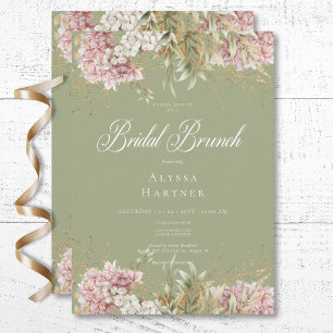 Invitation Hydrangea Blanc Rustique et Rose, Brunch de Mariag