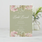 Invitation Hydrangea Blanc Rustique et Rose, Brunch de Mariag (Debout devant)