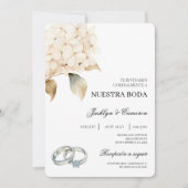 Invitation Hydrangea blanche avec anneau Mariage espagnol (Devant)