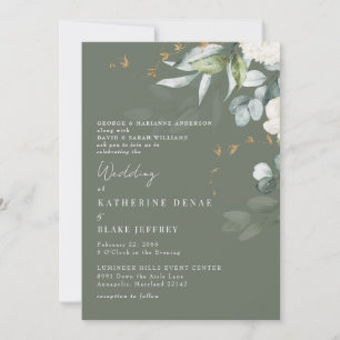 Invitation Hydrangea Blanche Élégante Mariage Rich Sage II