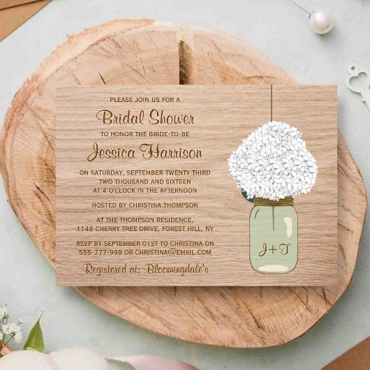 Invitation Hydrangea blanche et la Fête des mariées Mason Jar