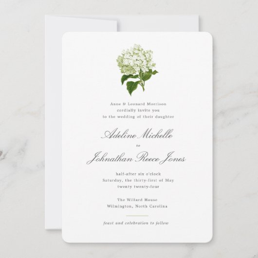Invitation Hydrangea Blanche Grandmillennial Mariage Gingham (Devant)