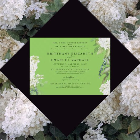 Invitation Hydrangea Blanche Mariage des Deux Parents Vert Li