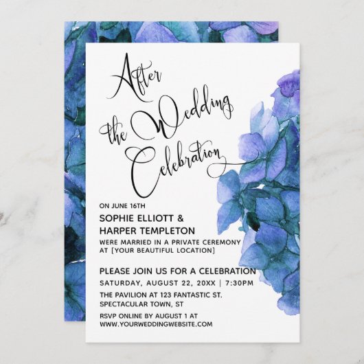 Invitation Hydrangea Bleu Après la Célébration de Mariage (Devant / Derrière)