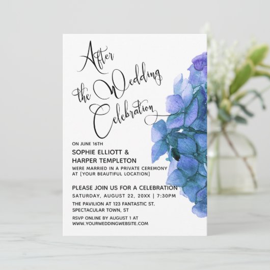 Invitation Hydrangea Bleu Après la Célébration du Mariage (Debout devant)