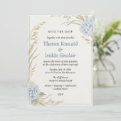 Invitation Hydrangea Bleu Aquarelle & Blé Enregistrer (Debout devant)