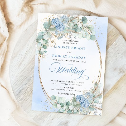 Invitation Hydrangea Bleu Botanique Blé Élégant Mariage