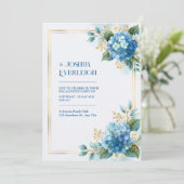 Invitation Hydrangea Bleu Ciel Mariage Or (Debout devant)