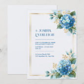 Invitation Hydrangea Bleu Ciel Mariage Or (Devant / Derrière)