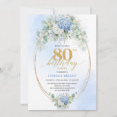 Invitation Hydrangea Bleu Classique Aquarelle 80e Anniversair (Devant)