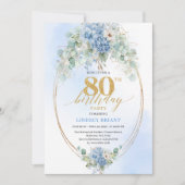 Invitation Hydrangea Bleu Classique Eucalyptus 80e Anniversai (Devant)