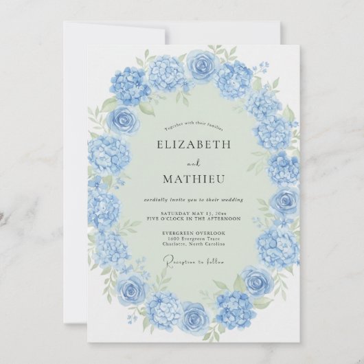 Invitation Hydrangea Bleu de Bleuet Mariage de Printemps (Devant)