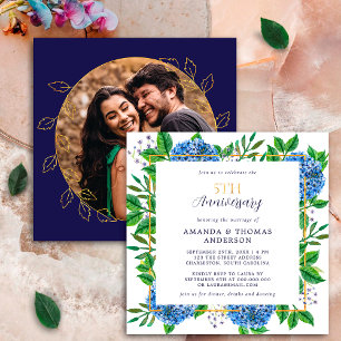 Invitation Hydrangea Bleu Doré 5ème Anniversaire de Mariage P