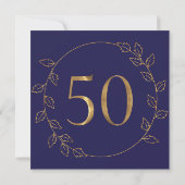 Invitation Hydrangea Bleu Doré Anniversaire de Mariage 50 Ans (Dos)