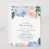 Invitation Hydrangea Bleu Élégant 50e Anniversaire de Mariage (Devant)