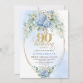 Invitation Hydrangea Bleu Élégant Aquarelle 90e Anniversaire (Devant)