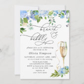 Invitation Hydrangea Bleu Élégant Aquarelle Brunch & Bulles (Devant)