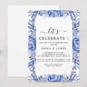 Invitation Hydrangea Bleu Élégant | Blanc "Célébrons" I (Devant / Derrière)