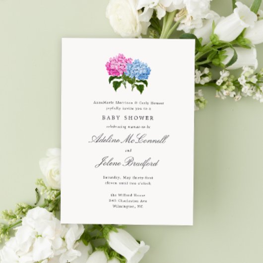 Invitation Hydrangea Bleu et Rose Grand-millennial Double