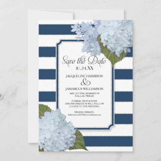 Invitation Hydrangea Bleu Faire Part avec Larges Bandes Flora (Devant)