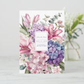 Invitation Hydrangea Bleu Fleur de Lys Rose Élégant Aquarelle (Debout devant)