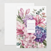 Invitation Hydrangea Bleu Fleur de Lys Rose Élégant Aquarelle (Devant / Derrière)