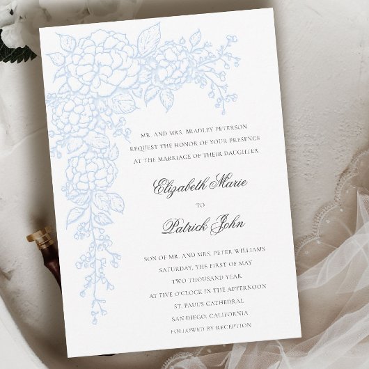 Invitation Hydrangea Bleu Lumineux Mariage Classique Formel
