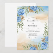 Invitation Hydrangea Bleu Mariage Éthéré (Devant / Derrière)
