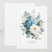Invitation Hydrangea Bleu Poussiéreux Élégant Anémone Blanche (Devant / Derrière)