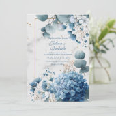 Invitation Hydrangea Bleu Poussiéreux Eucalyptus Marbre Doré (Debout devant)