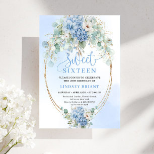 Invitation Hydrangea Bleu Romantique Fleurs Dorées Sweet Seiz