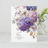 Invitation Hydrangea Bleu Violet Fleur Or Aquarelle (Debout devant)