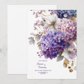 Invitation Hydrangea Bleu Violet Fleur Or Aquarelle (Devant / Derrière)