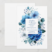 Invitation Hydrangea bleue élégante Anémone Eucalyptus (Devant / Derrière)