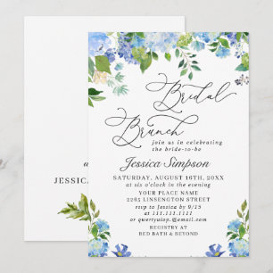 Invitation Hydrangea Bleue Élégante Aquarelle Brunch de Maria