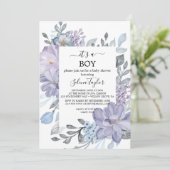 Invitation Hydrangea Bleue Élégante | C'est un Garçon Baby Sh (Debout devant)