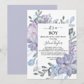 Invitation Hydrangea Bleue Élégante | C'est un Garçon Baby Sh (Devant / Derrière)