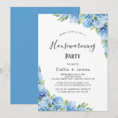 Invitation Hydrangea Bleue Élégante | Pendaison de Crème de M (Devant / Derrière)