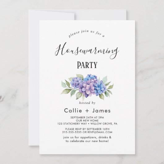 Invitation Hydrangea Bleue Élégante | Pendaison de Crème pour (Devant)