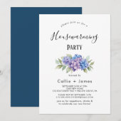 Invitation Hydrangea Bleue Élégante | Pendaison de Crème pour (Devant / Derrière)