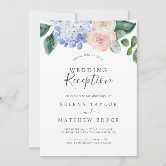 Invitation Hydrangea Bleue Élégante | Réception de Mariage Bl (Devant)